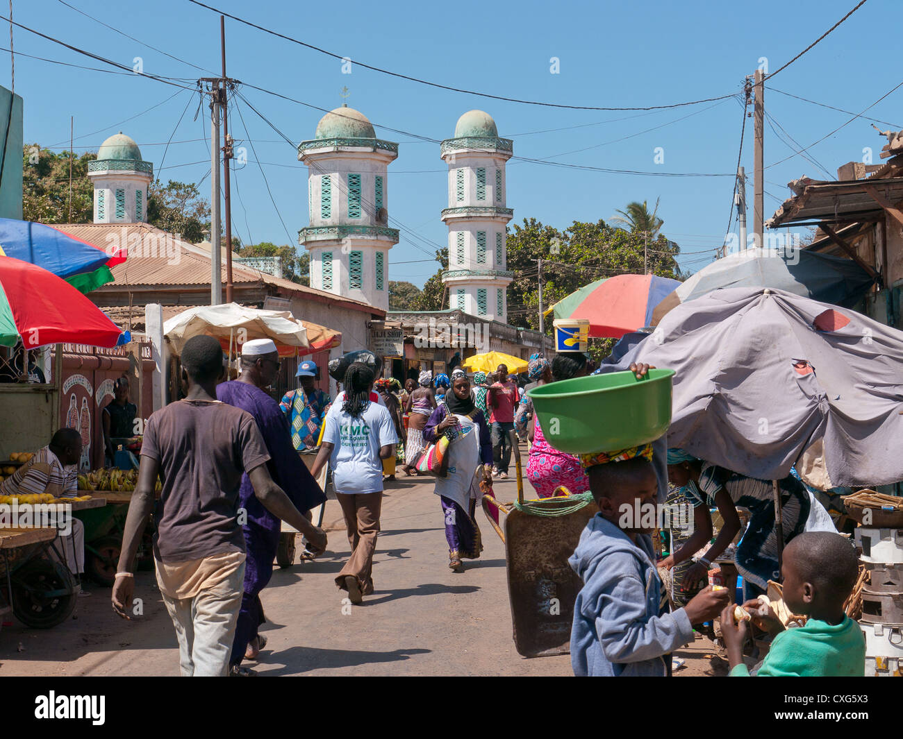 Shoppers in a local market in Serekunda, Banjul, Gambia, Africa Stock