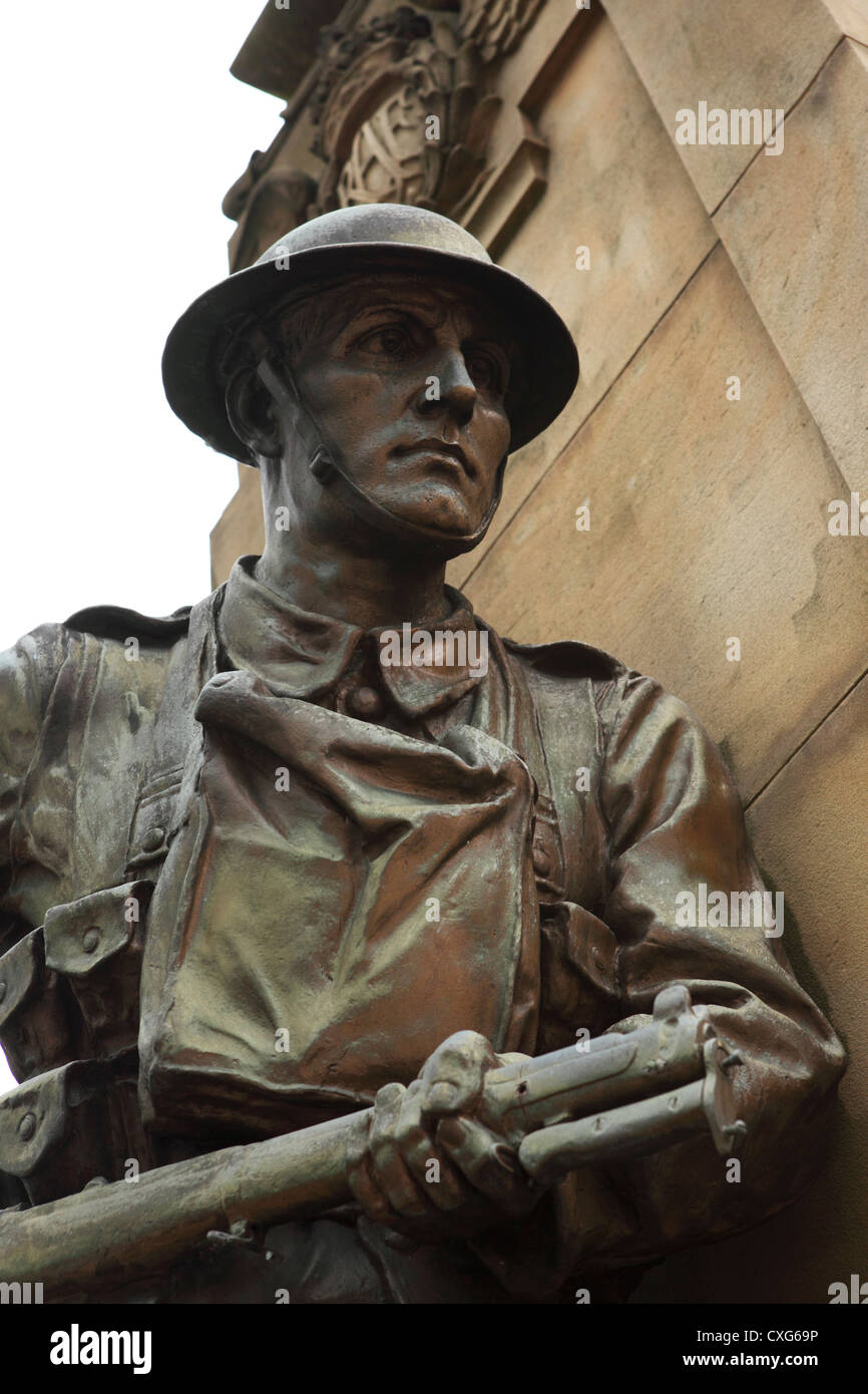 British soldier sculpture on the War Memorial in Bradford, West Yorkshire, England. Stock Photo