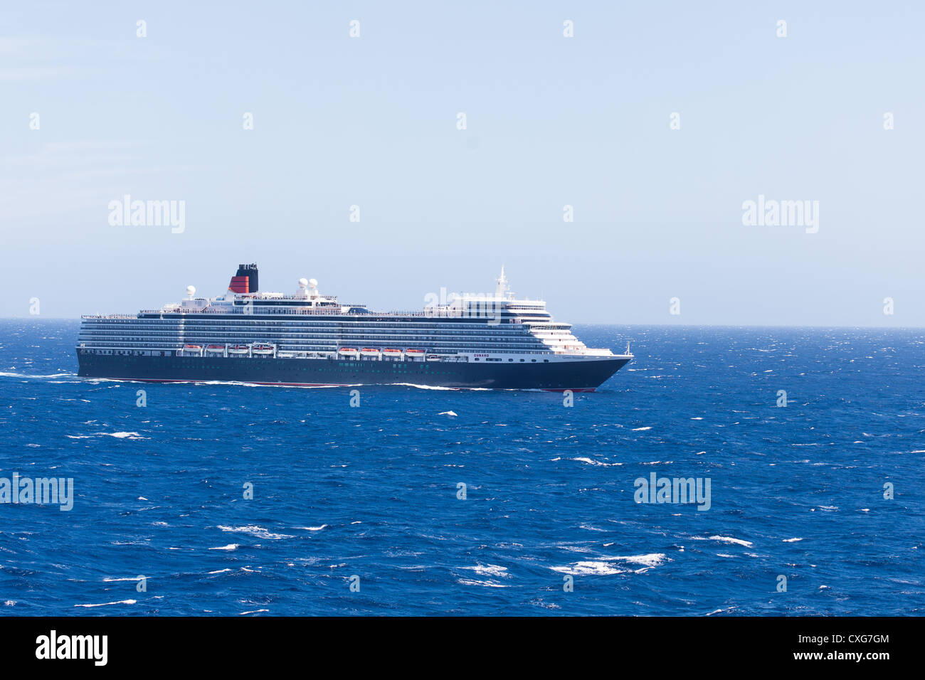 Modern Cunard Passenger ship "Queen Elizabeth" sailing past Spanish