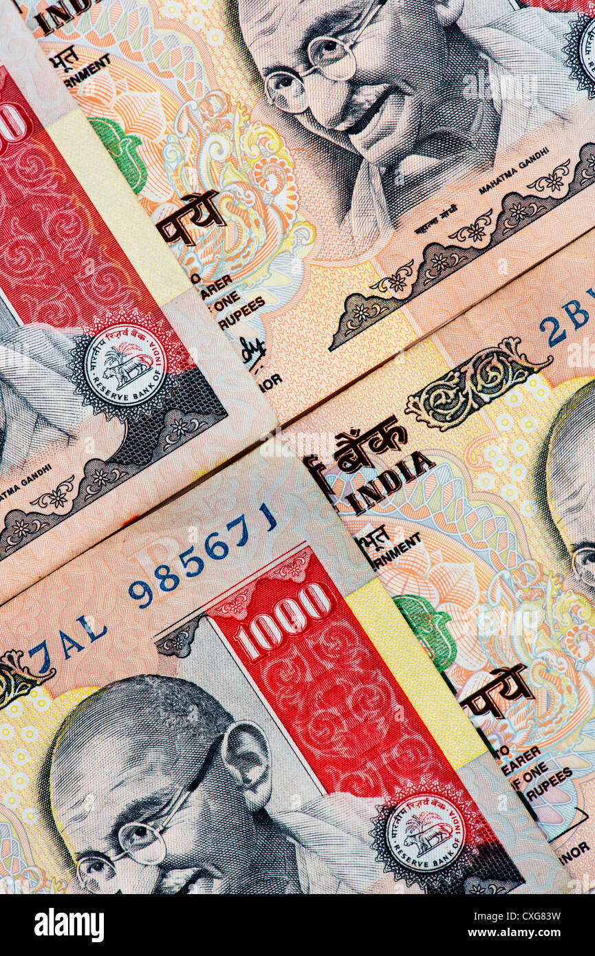 Indian thousand rupee notes Stock Photo