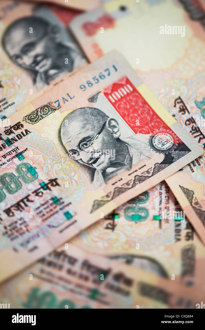 Indian thousand rupee notes Stock Photo