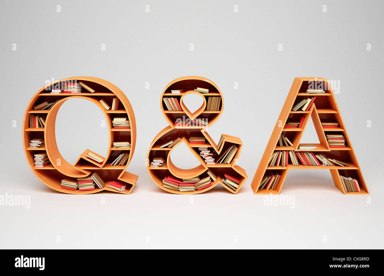 book shelf with a shape of Q&A Stock Photo