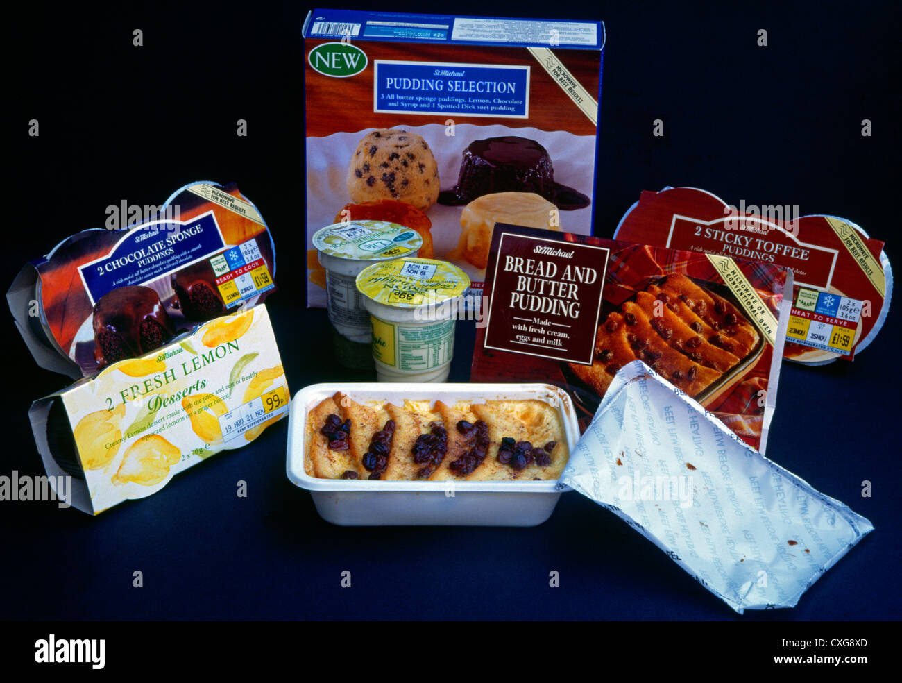 Puddings Vacuum Packed Marks & Spencers Chilled Stock Photo Alamy