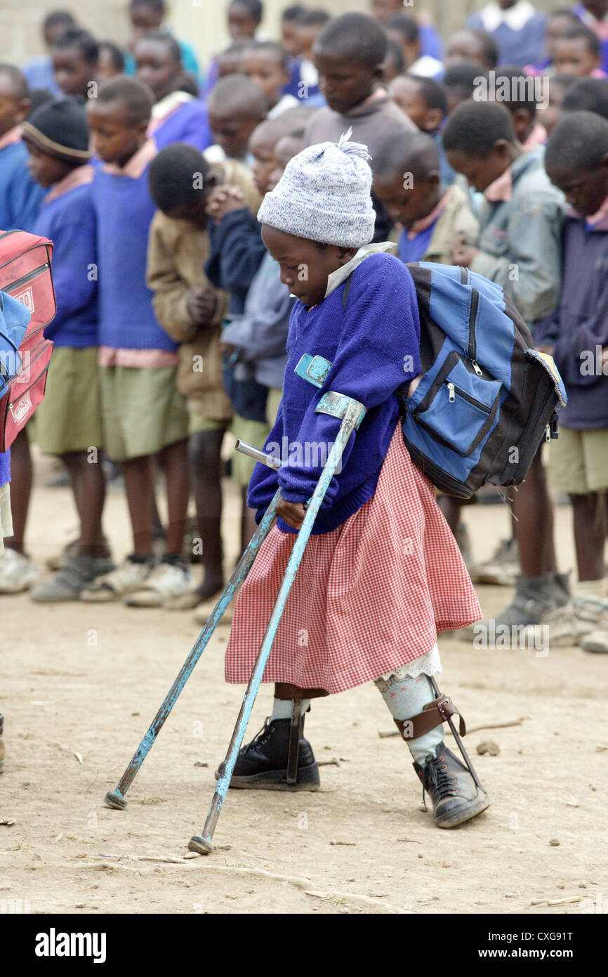 Kenya, Naro Moru, handicapped.All student at morning roll call Stock Photo