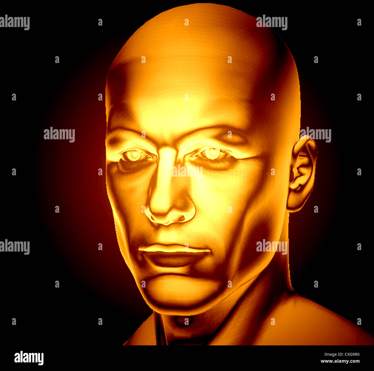futuristic 3D computer generated bionic male robot head Stock Photo - Alamy
