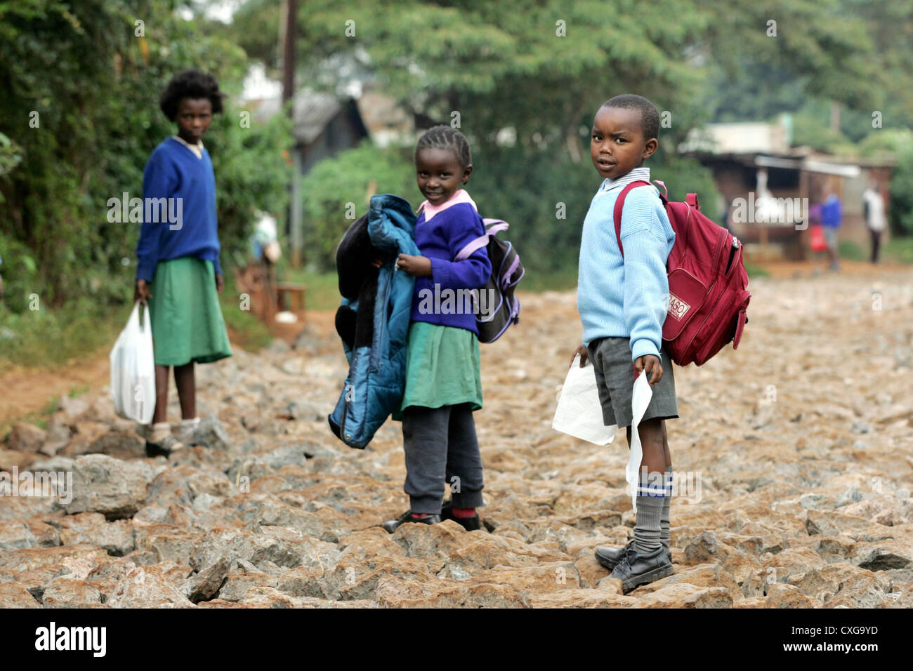 Nairobi, school children on their way home Stock Photo