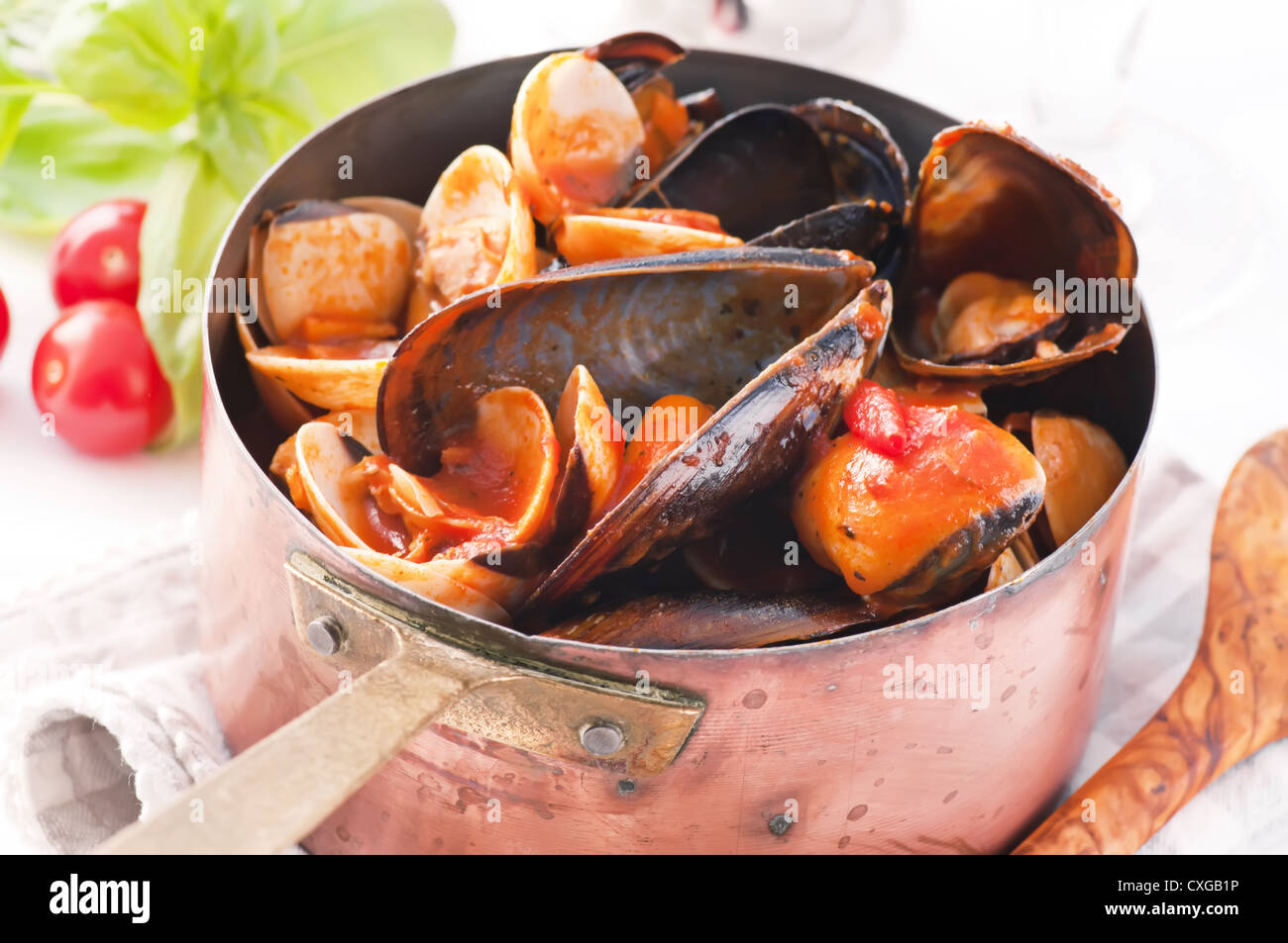 Mussels in tomato sauce Stock Photo