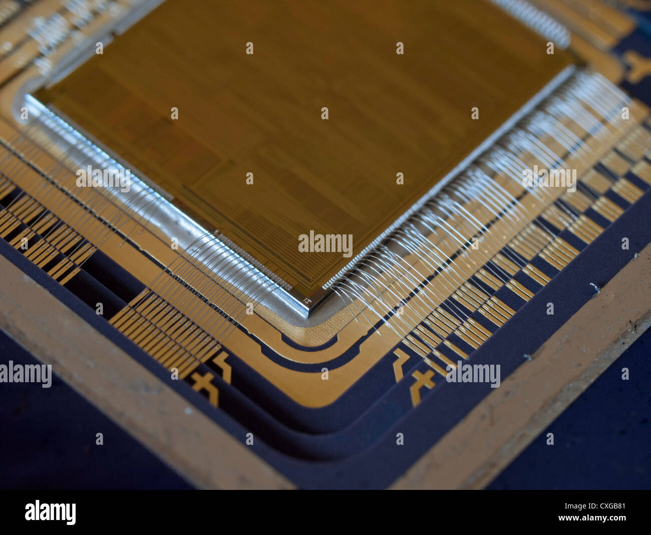 Intel Pentium 200 MHz MMX central processing unit core detail Stock Photo
