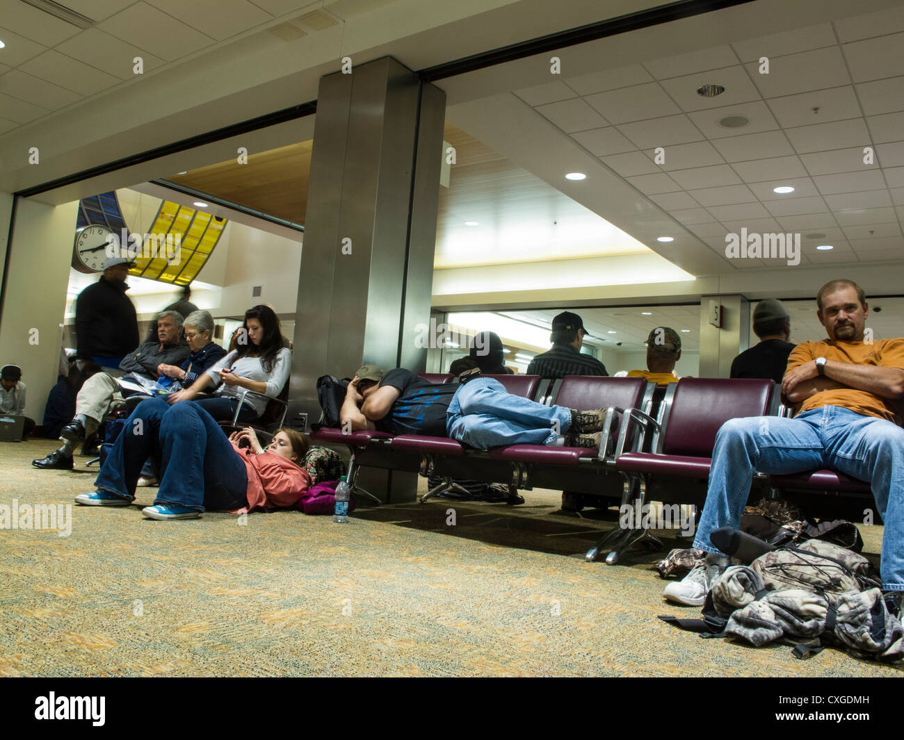 Passengers in Waiting Area, Weather Delay, Fairbanks Airport Terminal ...