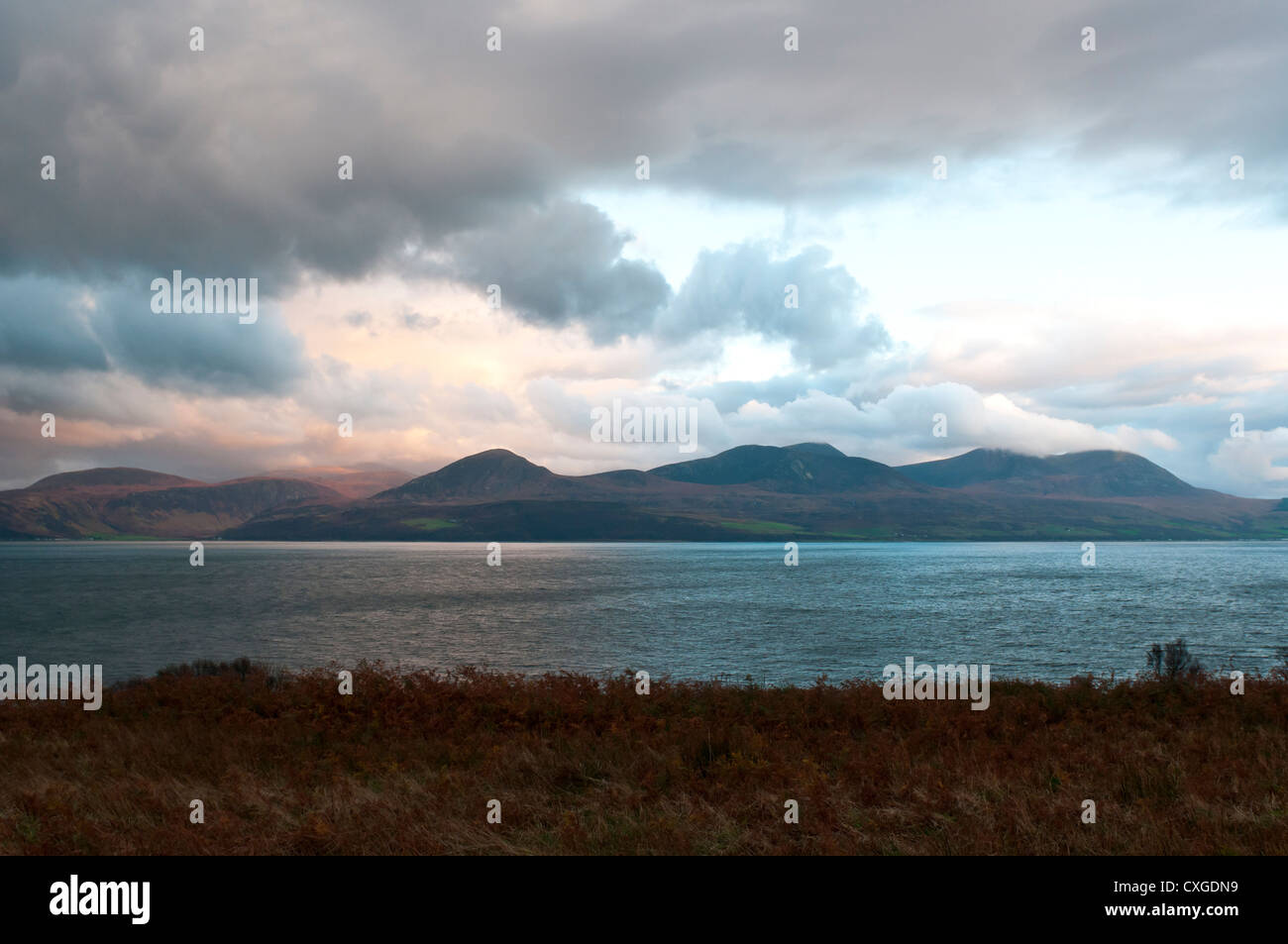 View from Kintyre of the Isle of Arran Stock Photo