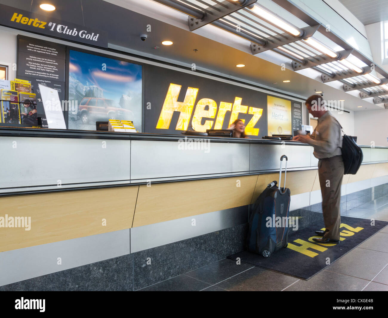 Rental Car Counter at Ted Stevens Anchorage International Airport, Anchorage, Alaska Stock Photo