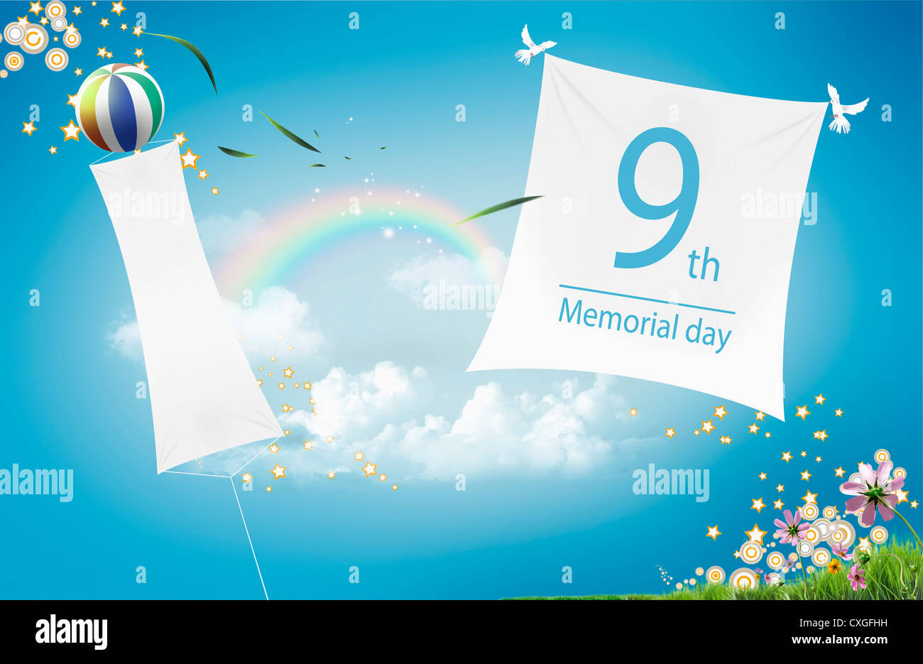 Banner Design For Celebrating A Memorial Day With Balloons In The