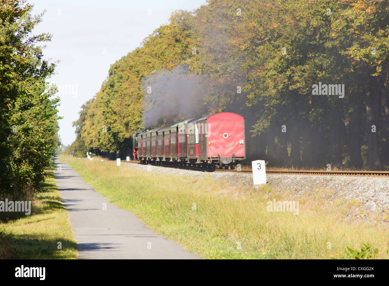 Steam locomotive pulling a passenger train. The Molli bahn at Bad Doberan - Germany Stock Photo