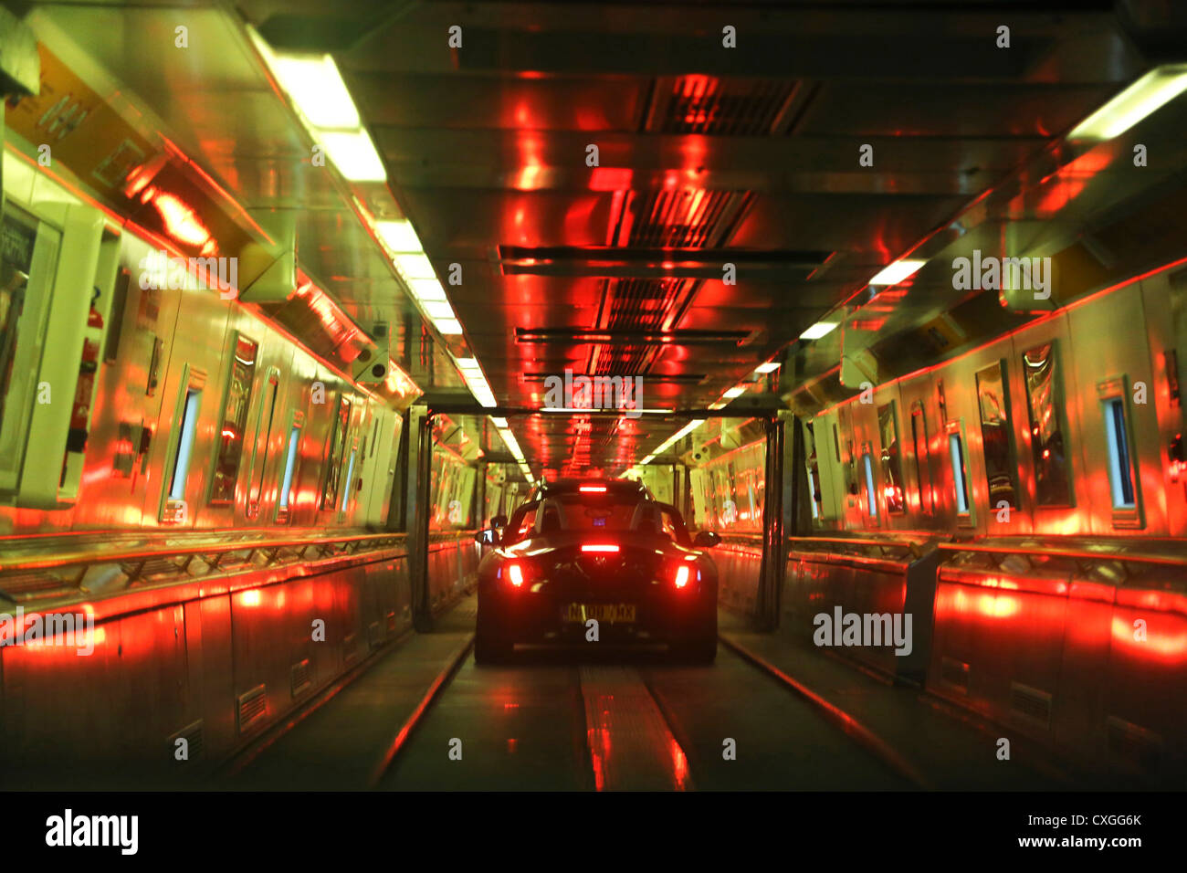 Car Boarding The Eurostar Train Folkestone Kent England Stock Photo