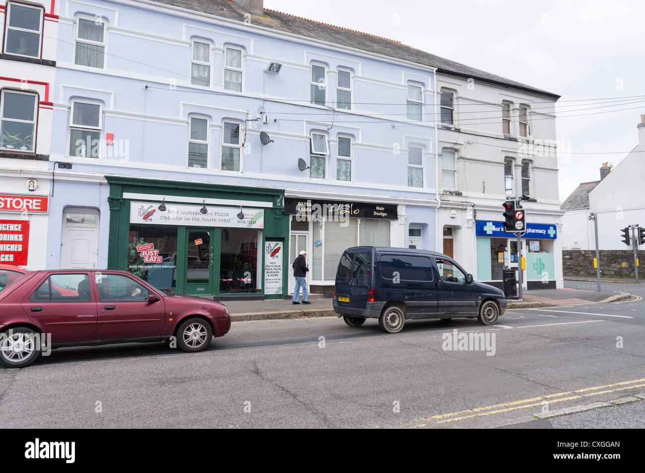 Row of shops, Mount Charles St Austell Stock Photo