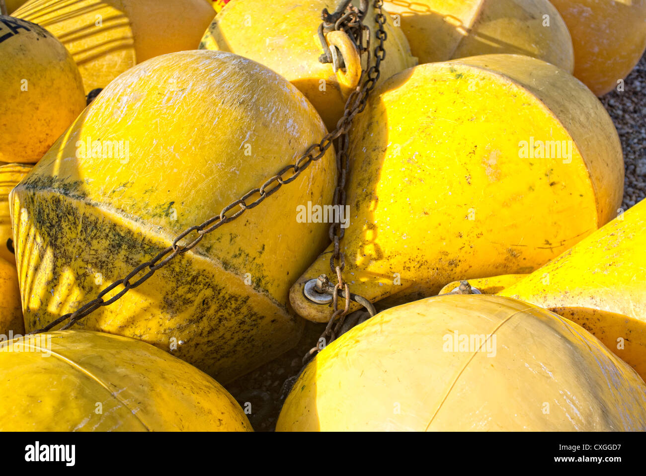 yellow mooring buoys, markers Stock Photo