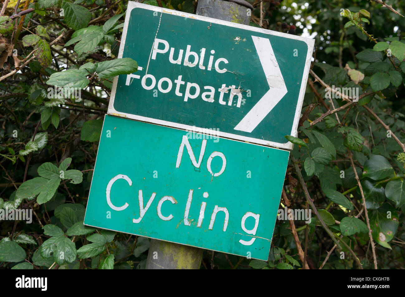 Public Footpath / No Cycling signs UK footpath Stock Photo