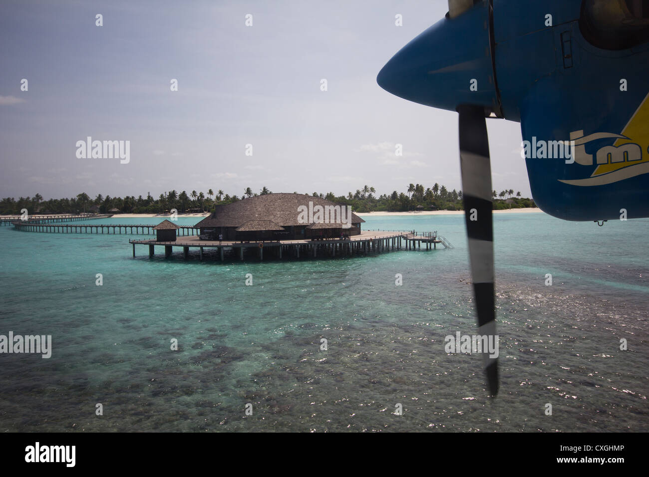 Seaplane landing - Maldives - Stock Image