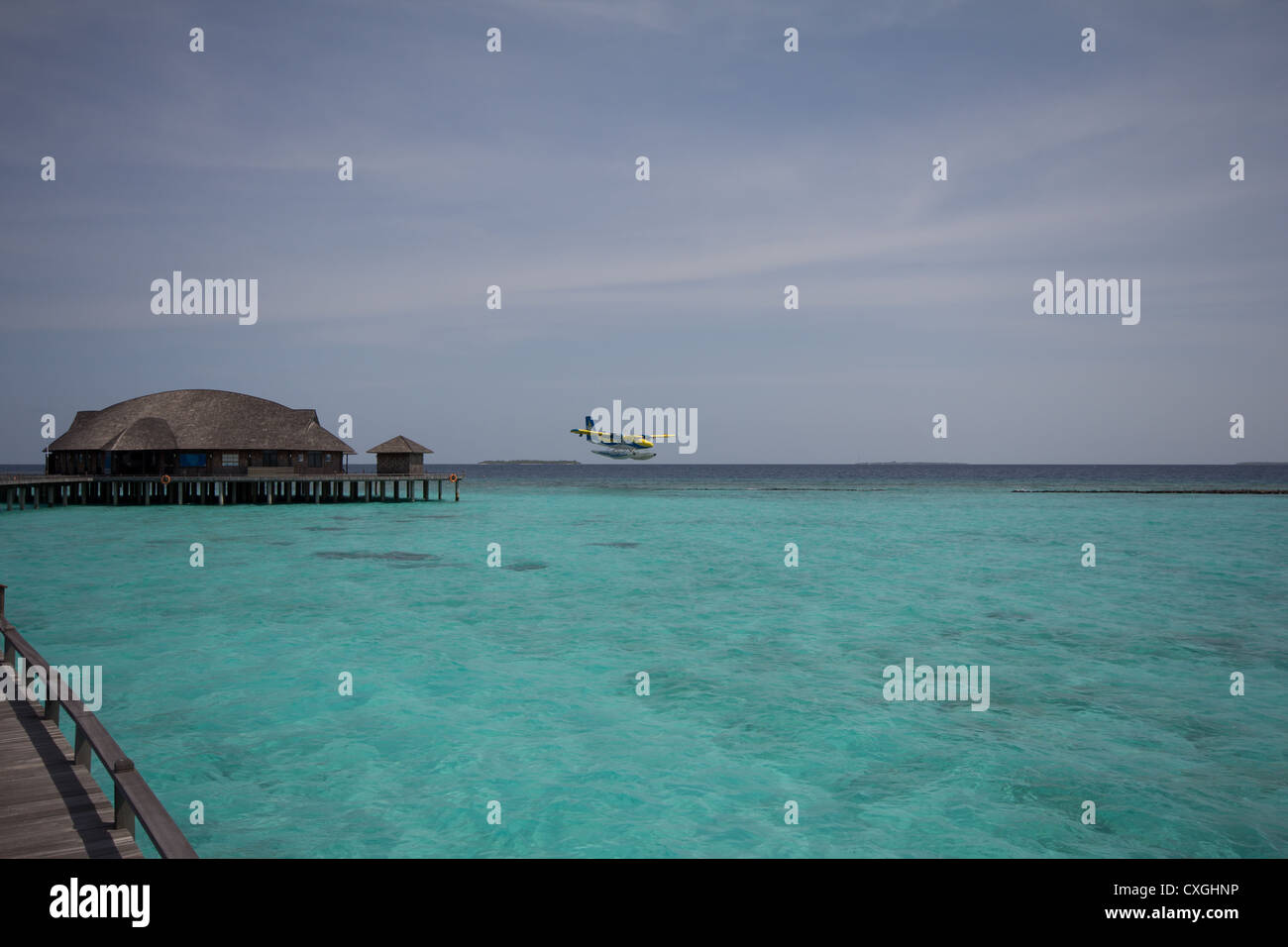 Seaplane landing - Maldives - Stock Image