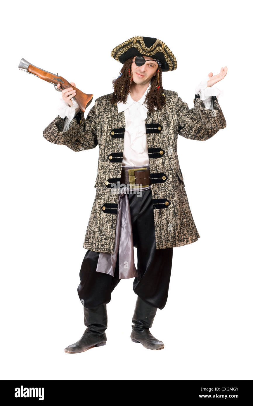 Expressive pirate with a pistol Stock Photo