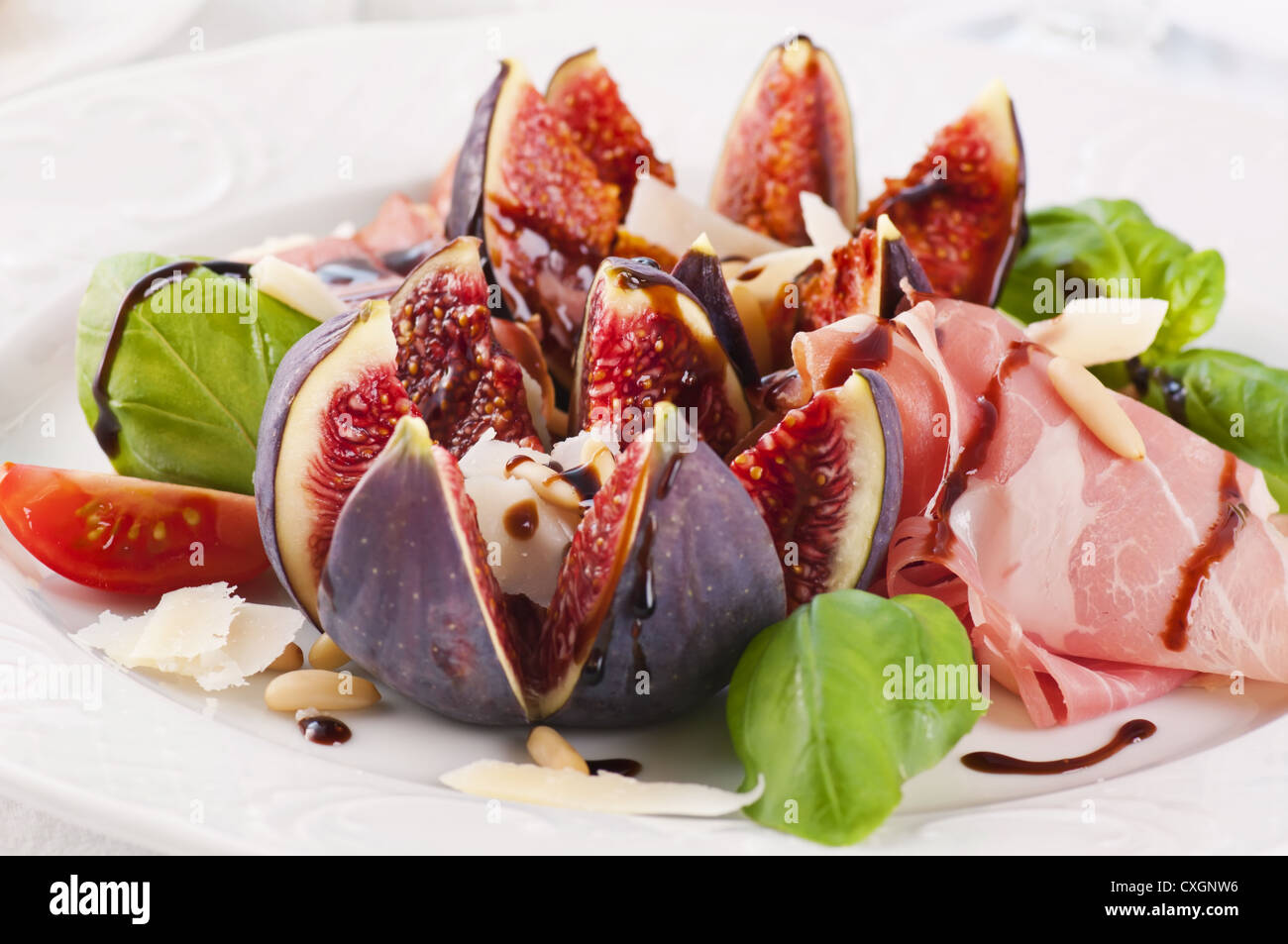 Tapas with prosciutto and figs Stock Photo
