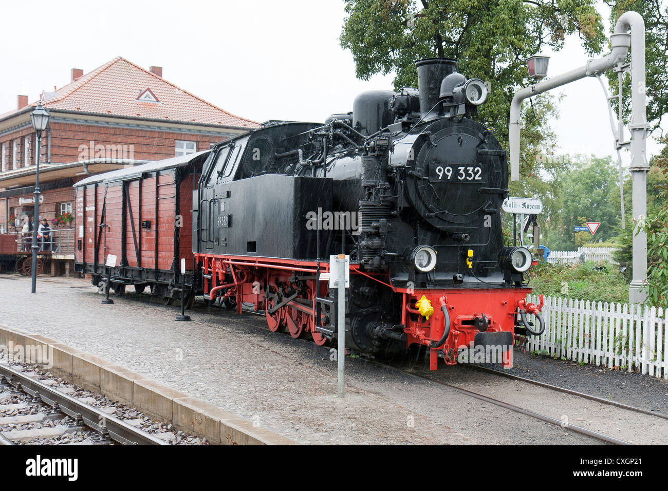 Steam locomotive pulling a goods train. The Molli bahn at Bad Doberan - Germany Stock Photo