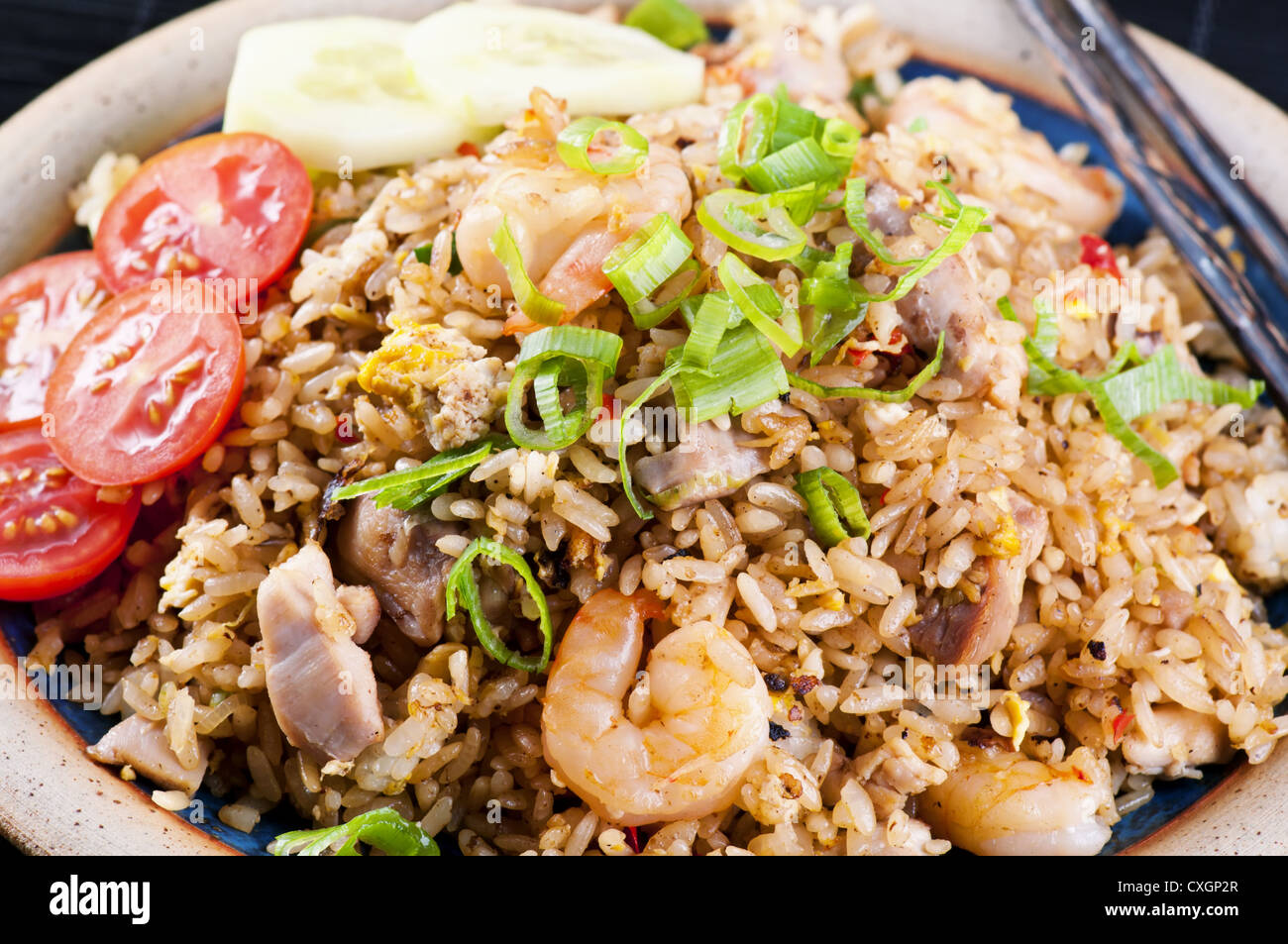 Fried Rice with chicken and Shrimps Stock Photo