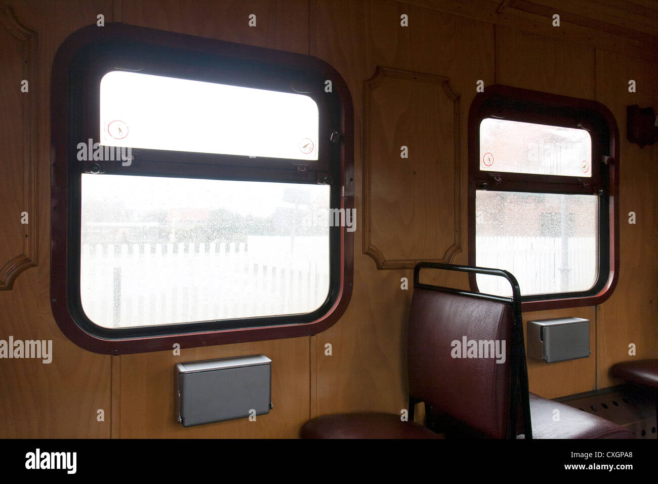 The Molli bahn with the inside of a carriage at Bad Doberan - Germany Stock Photo