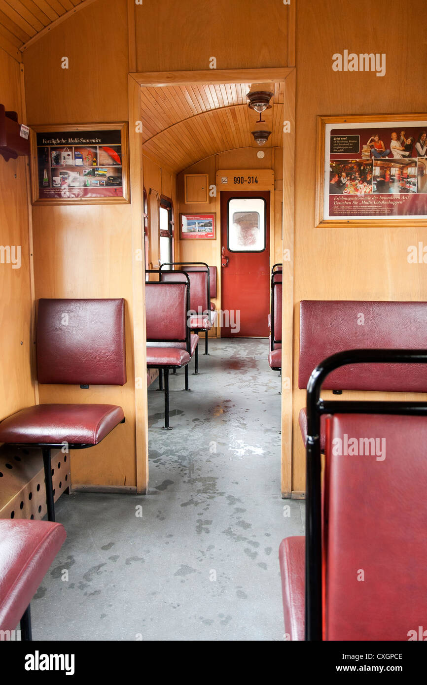 The Molli bahn with the inside of a carriage at Bad Doberan - Germany Stock Photo