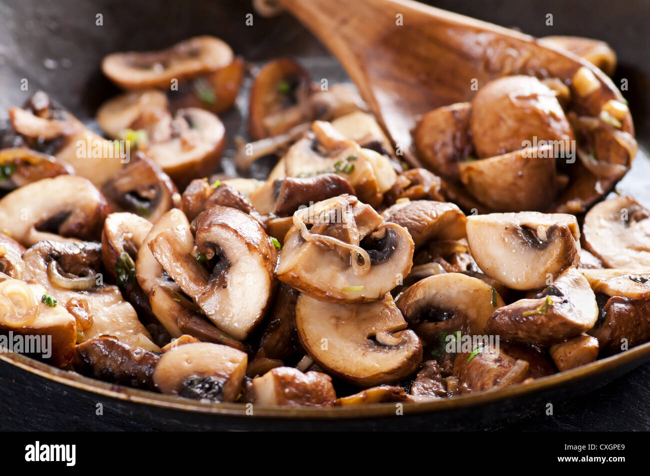 roasted mushrooms with onion Stock Photo
