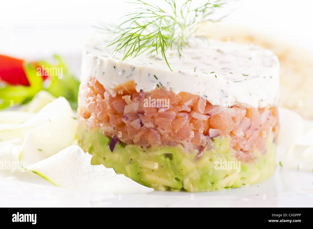 Salmon Tartare with avocado cream Stock Photo