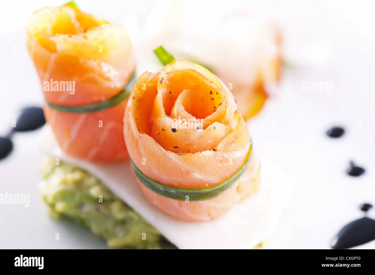 Salmon rolls as tapas Stock Photo