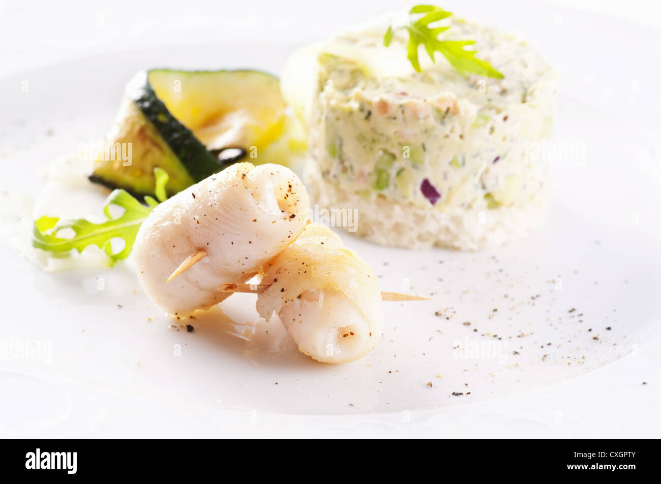 Fish rolls with avocado tatar Stock Photo