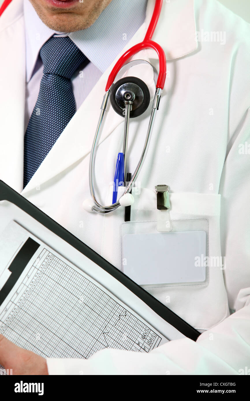 Closeup of a doctor with a stethoscope and clipboard Stock Photo - Alamy