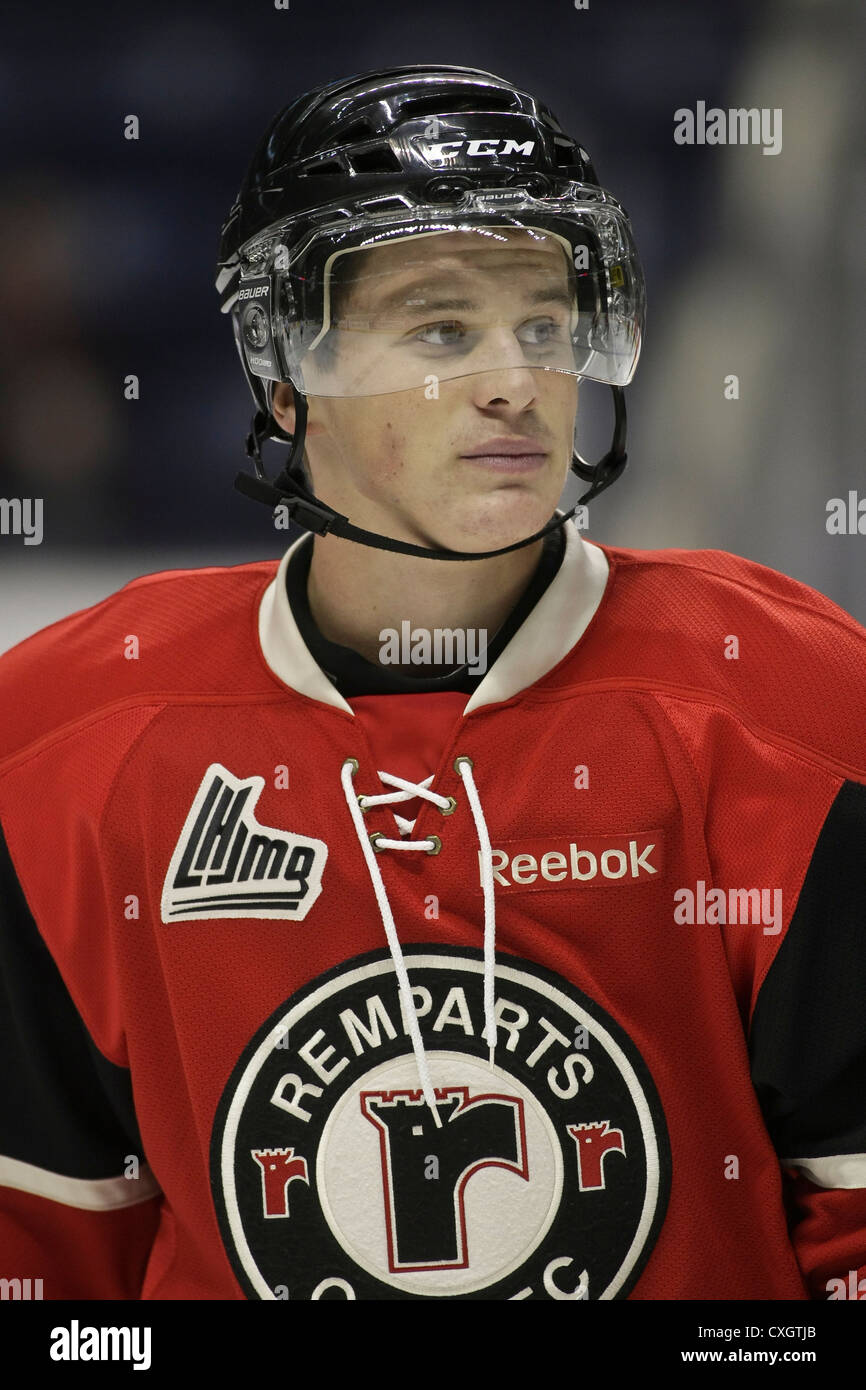 QMJHL (LHJMQ) hockey profile photo on Quebec Remparts Jason Houde September 30, 2012 at the Colisee Pepsi in Quebec city. Stock Photo