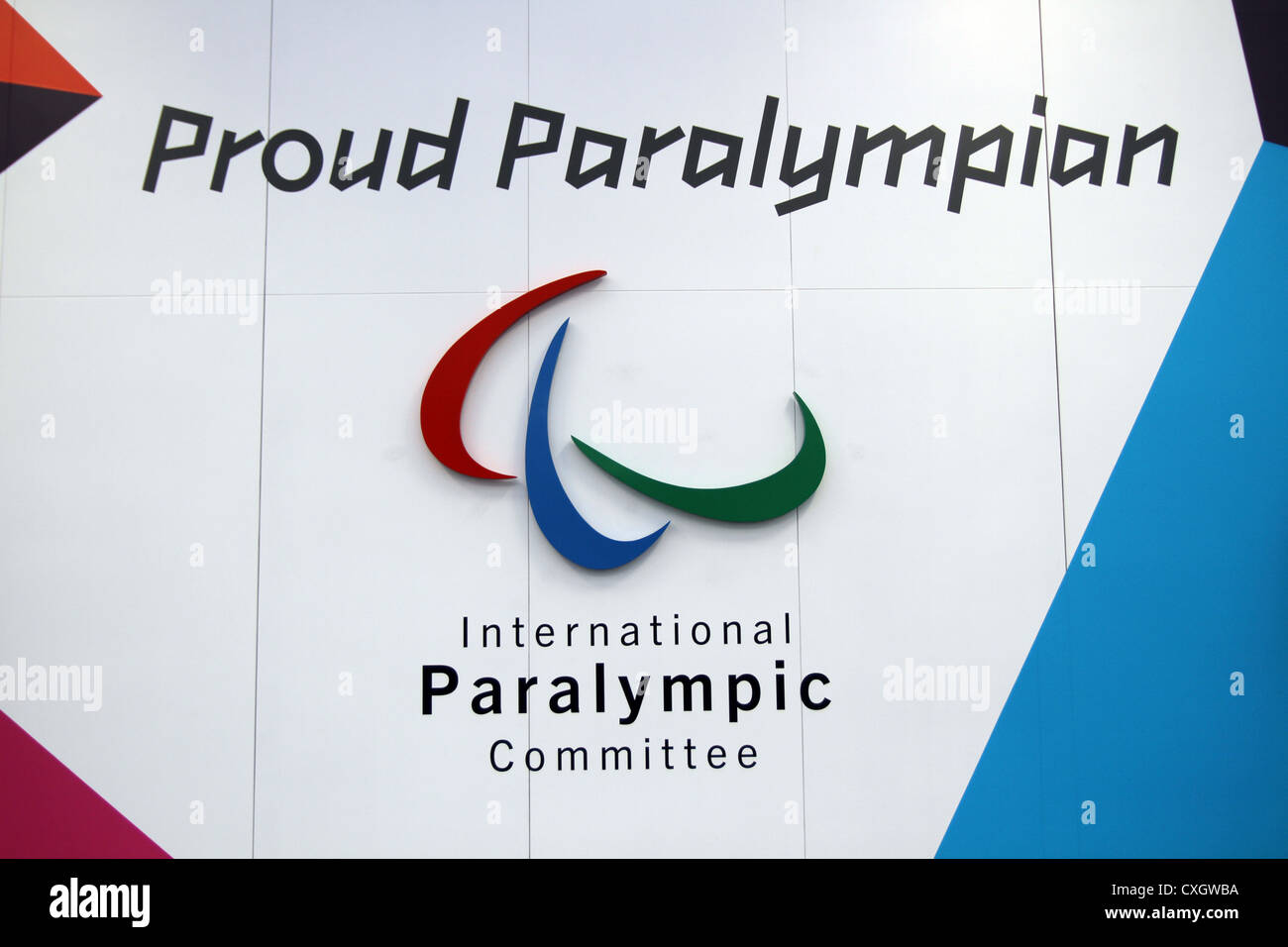 The Agitos sign of the London 2012 Paralympic games of the International Paralympic commitee. Stock Photo