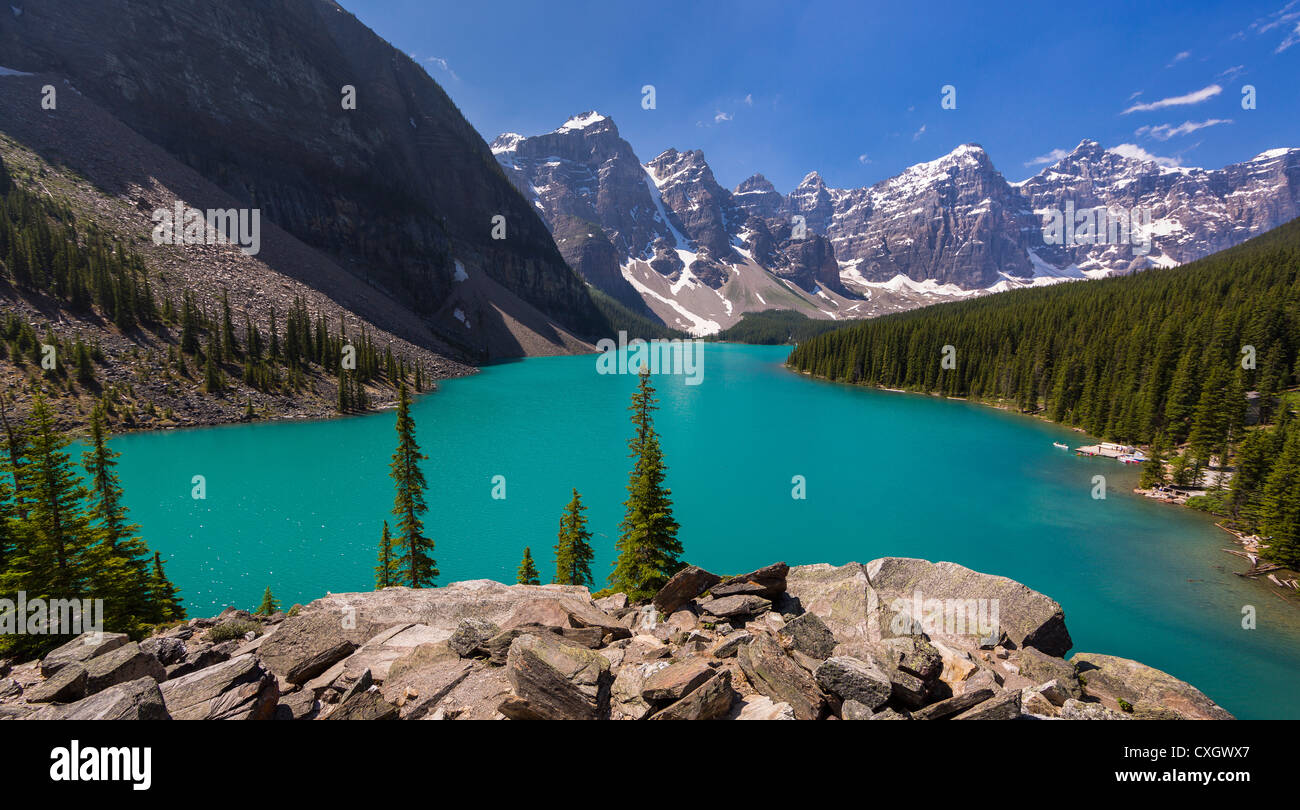 ALBERTA, CANADA - Moraine Lake, a glacial lake in Banff National Park. Stock Photo