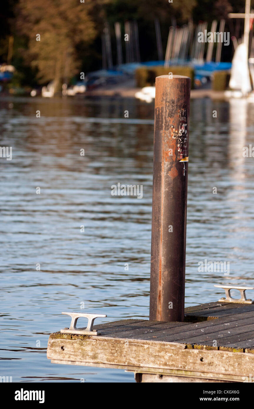 Mooring Post at the end of a Jetty Stock Photo