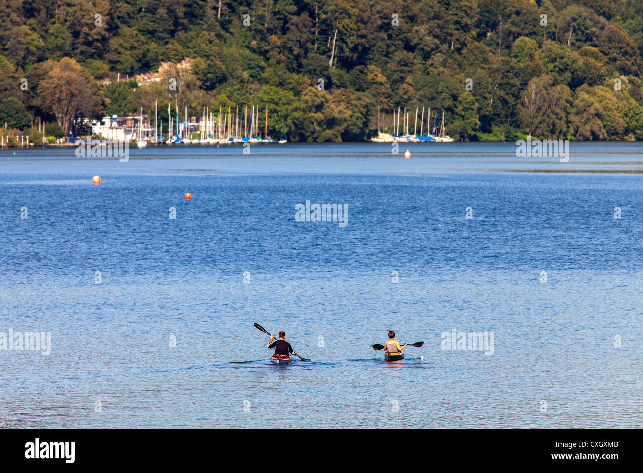 Water sport activity on Baldeneysee lake, a reservoir of river Ruhr
