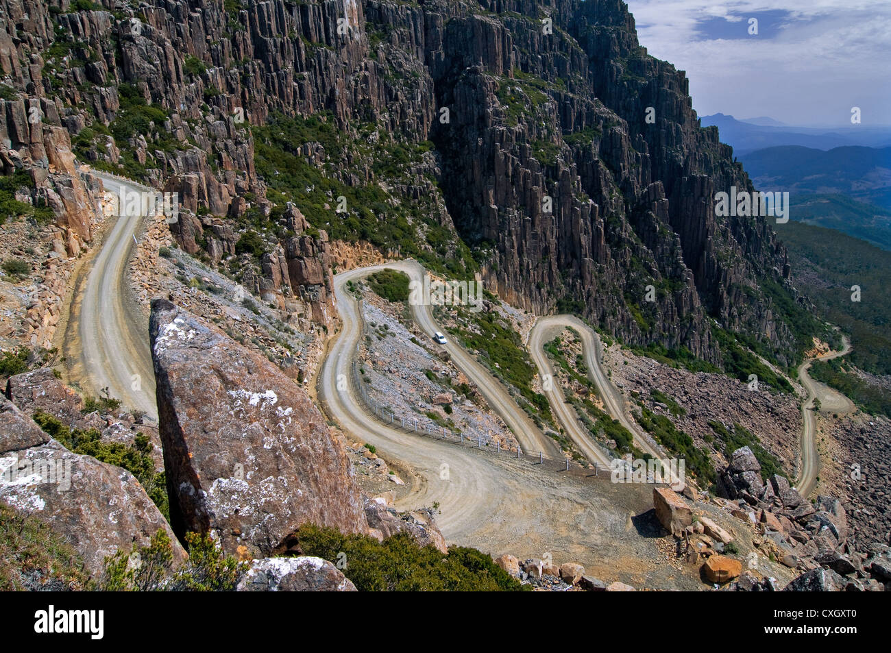 Winding Road called Jacobs Ladder up to Ben Lomond National Park. Stock Photo