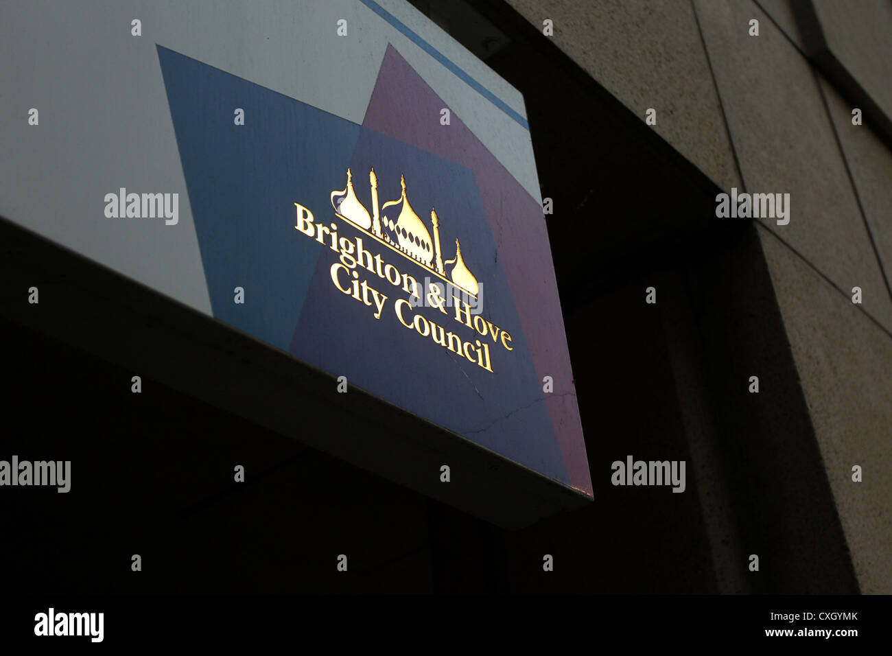 The Brighton & Hove City Council brand and logo on a car park sign in Brighton, East Sussex, UK. Stock Photo
