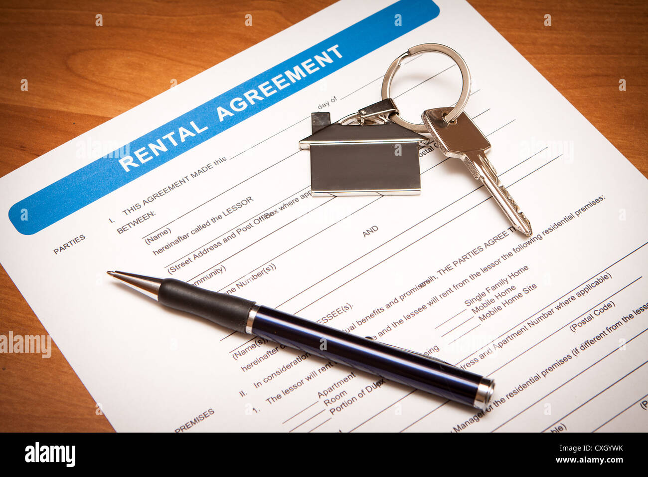 Close up of lease agreement empty document with pen Stock Photo