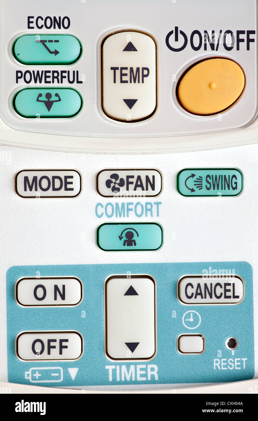 Detail of the buttons on an air conditioning remote controller Stock