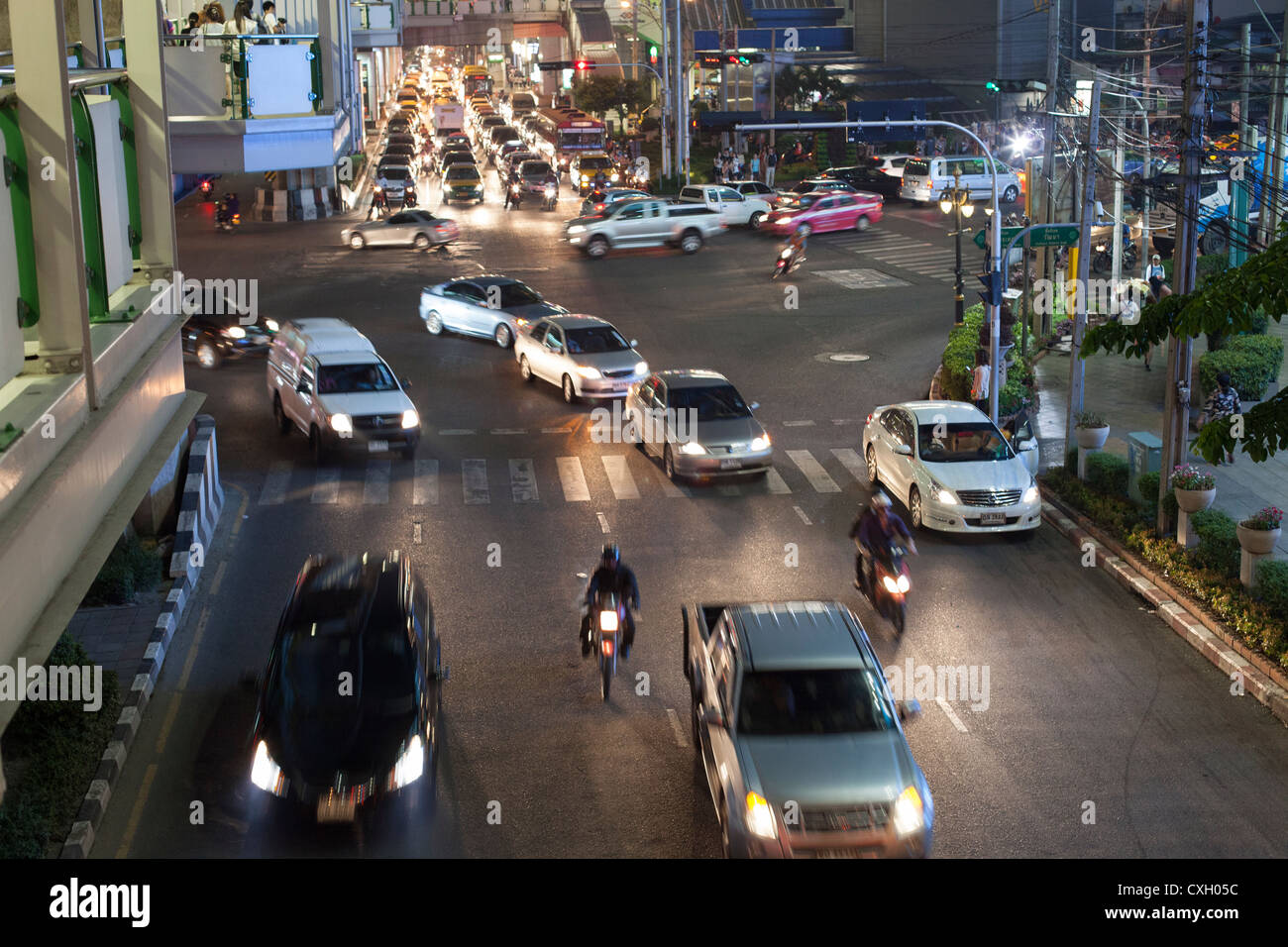 Night time traffic in Sukhumvit in Bangkok Stock Photo