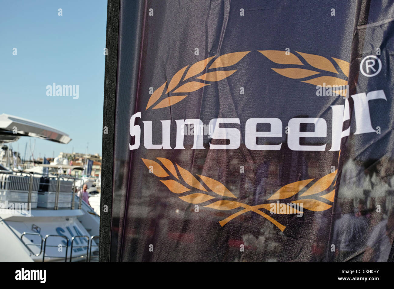 Sunseeker luxury yacht brand flag Stock Photo