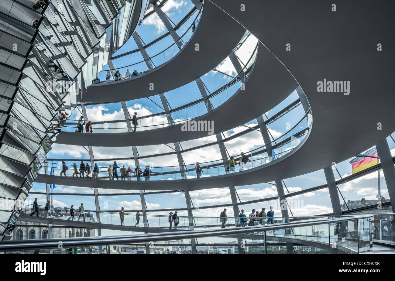 Reichstag, Bundestag parliament, interior of the glass dome, architect Sir Norman Foster, Berlin, Germany, Europe Stock Photo