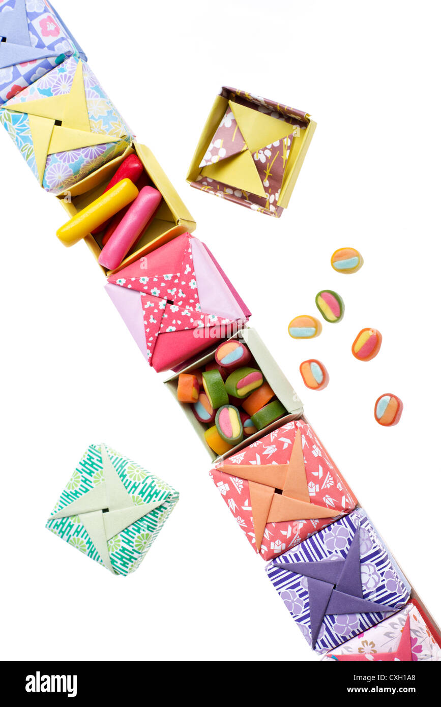 origami boxes containing sweets, Advent calendar Stock Photo