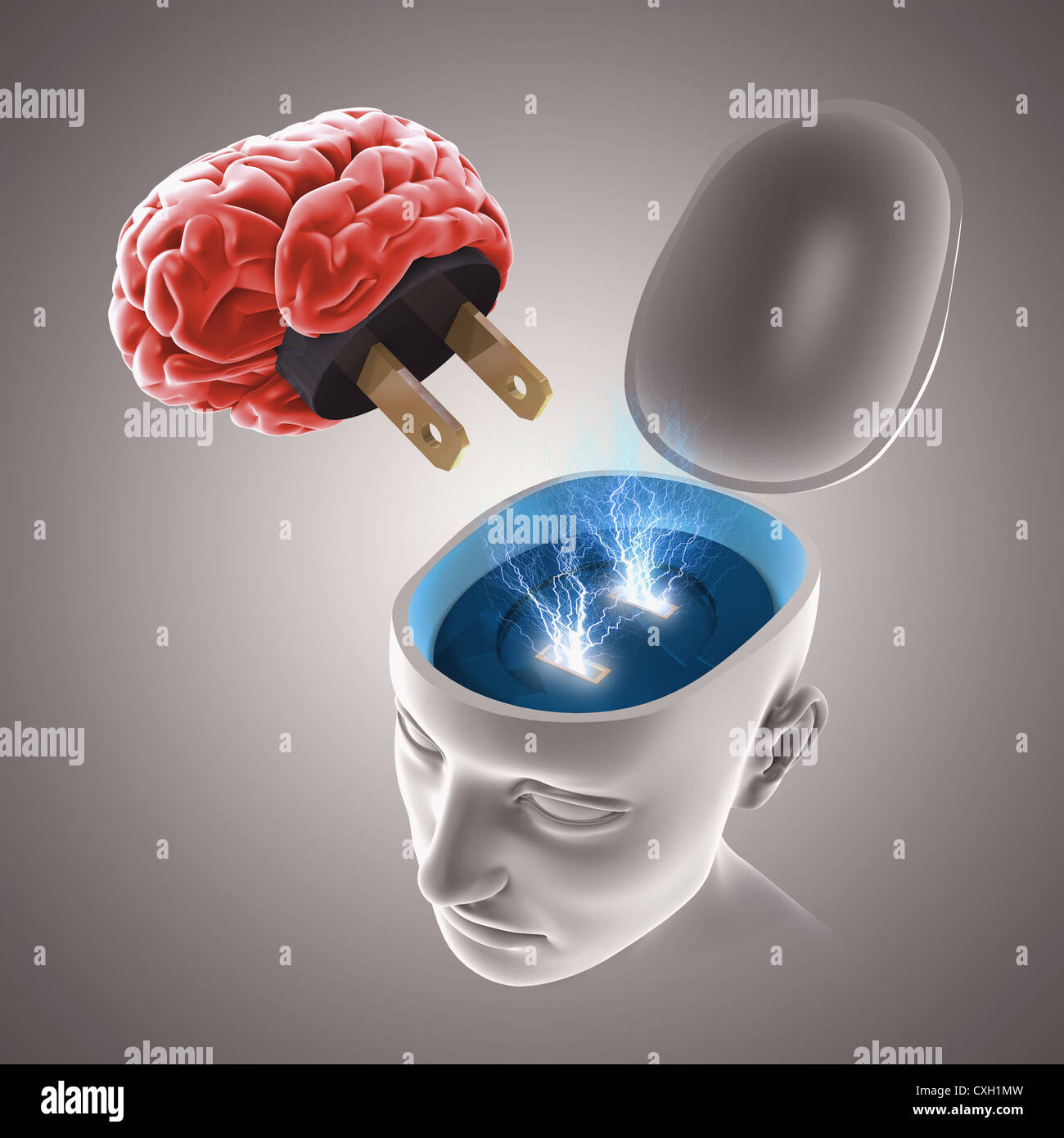 Brain about to connect, brainstorm concept. Stock Photo