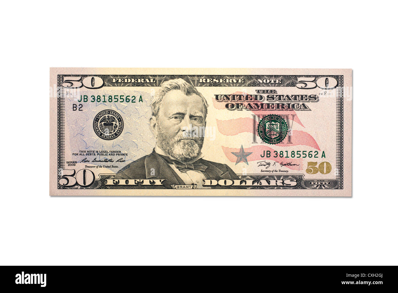 dollar bill, Fifty-Dollar-Bill, US-Dollar, isolated on 100% white Stock Photo