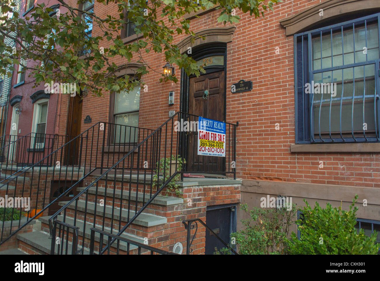 Hoboken, NJ, USA, Street Scenes, Row Houses, Townhouses Steps, with